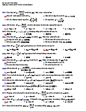 Đề thi môn Toán giải tích 12 (chương 1)